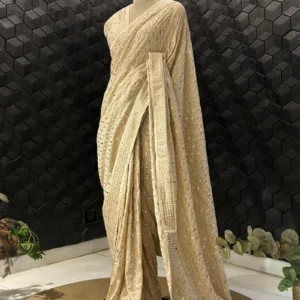 Brown Munga Silk Saree with Mukaish Work