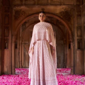 Peach ek-taar georgette chikankari lehenga