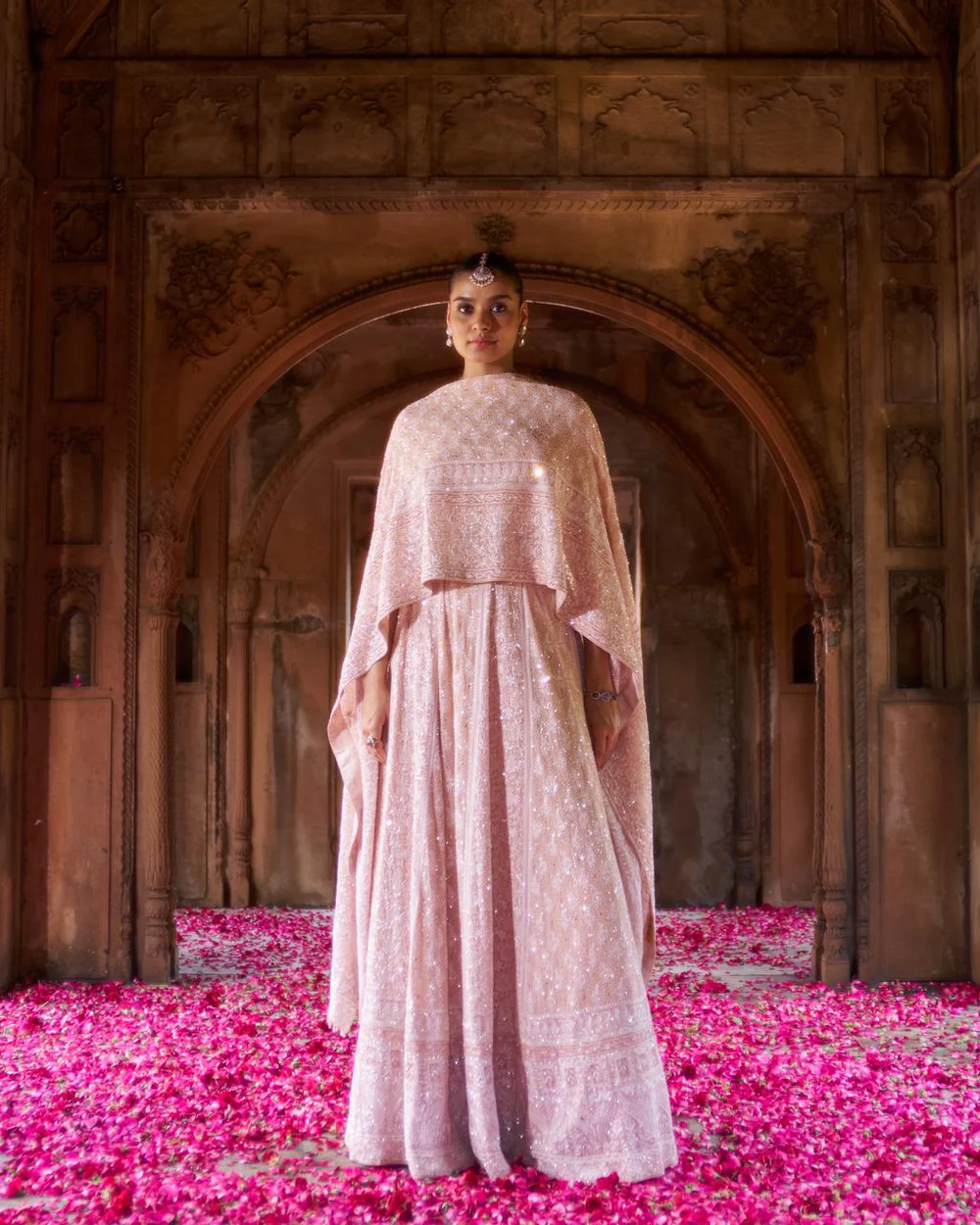 Peach ek-taar georgette chikankari lehenga