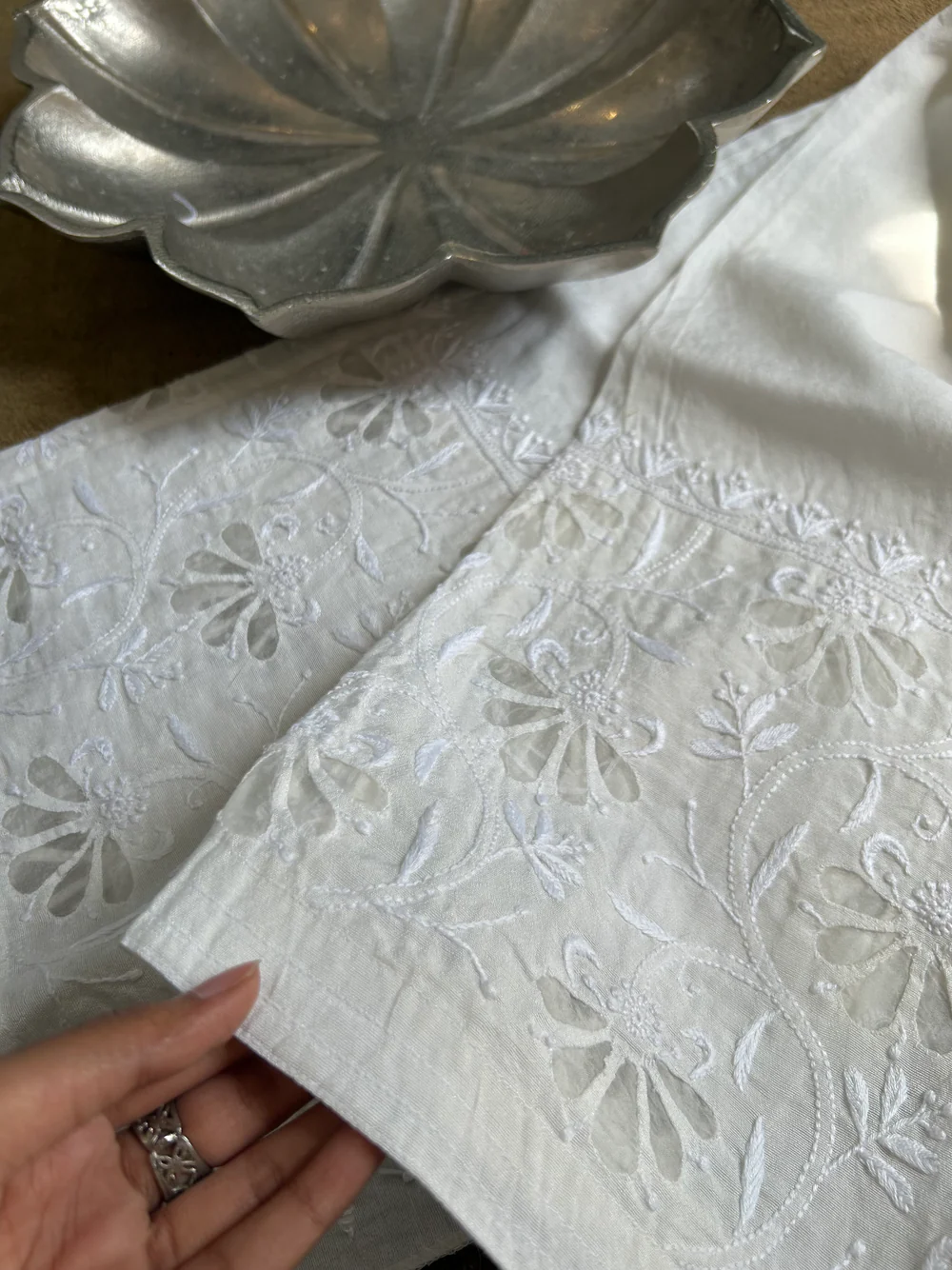 White Chanderi Chikankari Pants