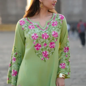 Chikankari Embroidered Kurta in Rayon – Pista Green