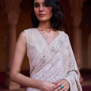 Ivory Do-taar Georgette Chikankari Saree
