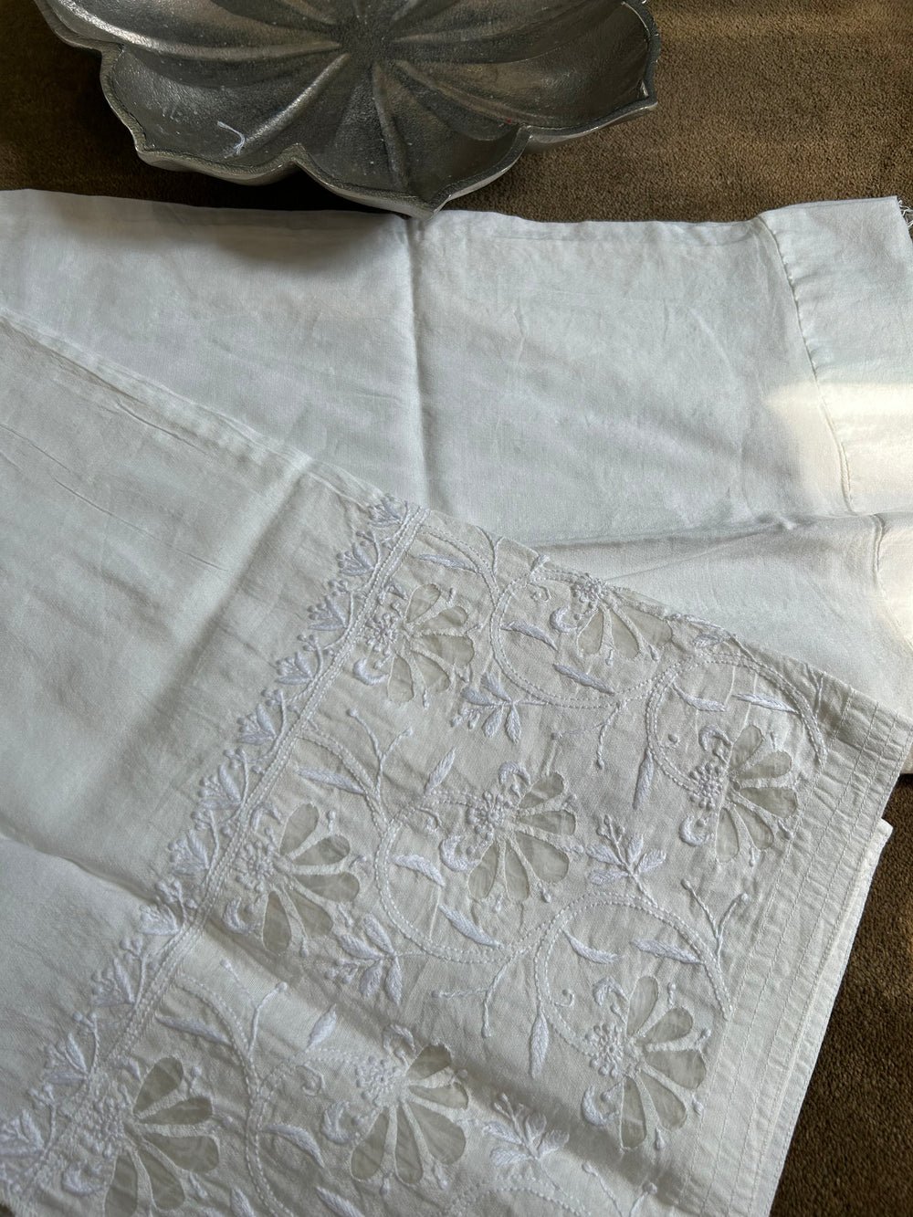 White Chanderi Chikankari Pants