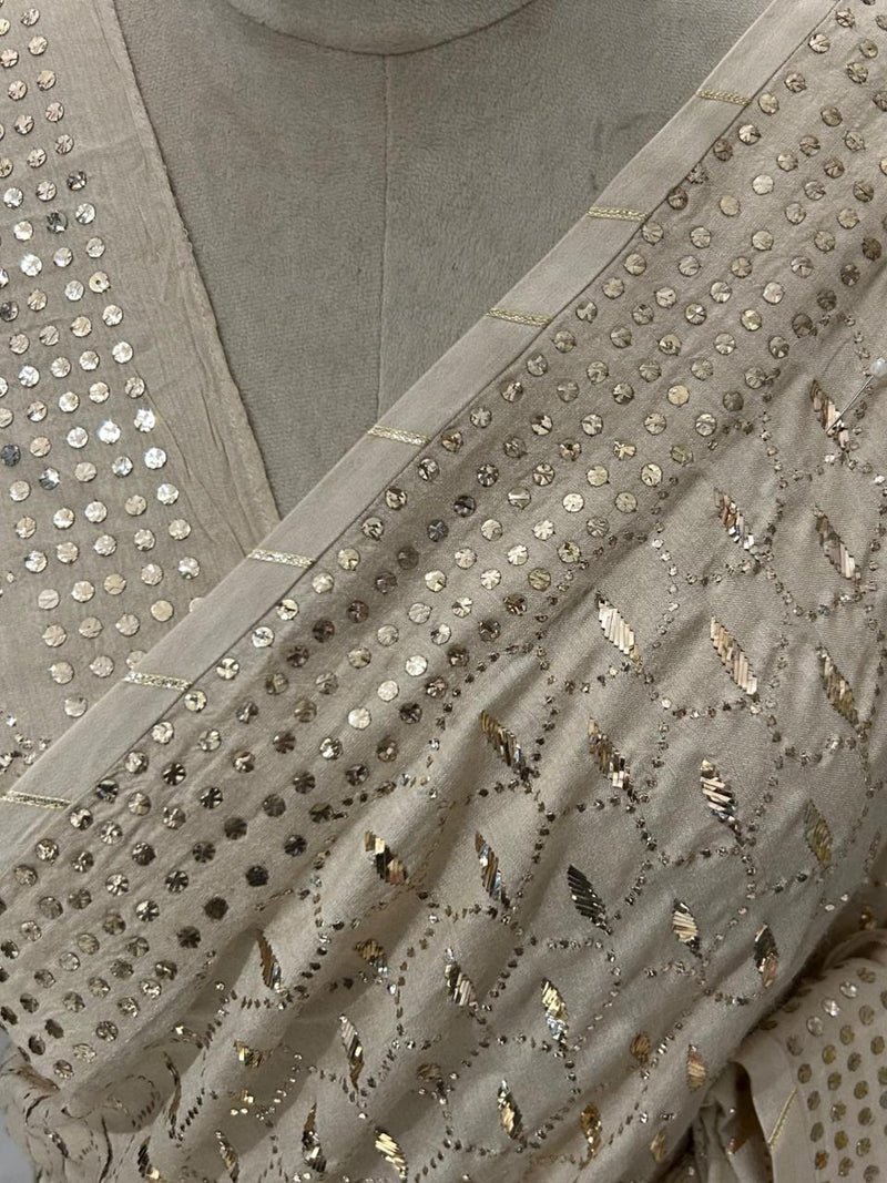 Brown Munga Silk Saree with Mukaish Work