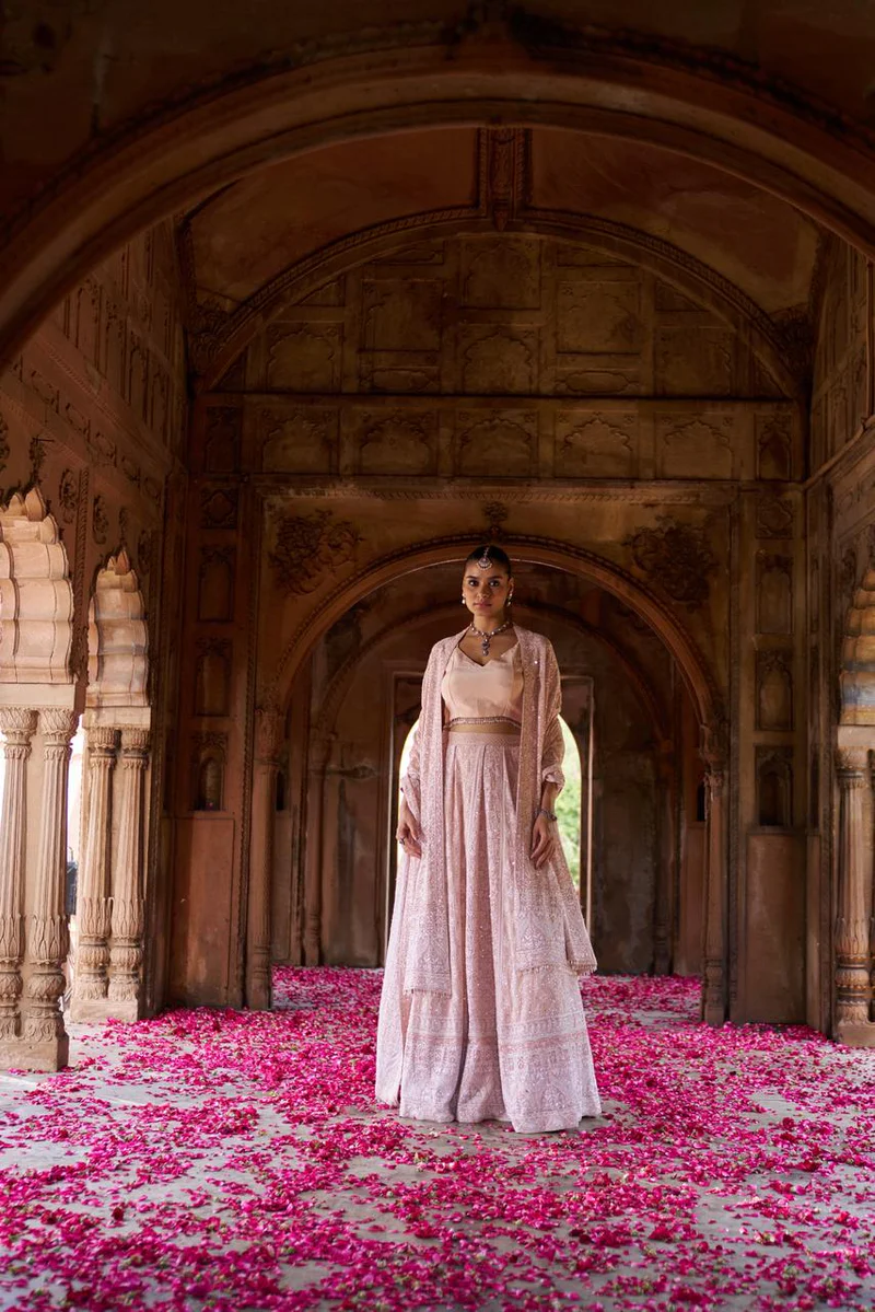 Peach ek-taar georgette chikankari lehenga