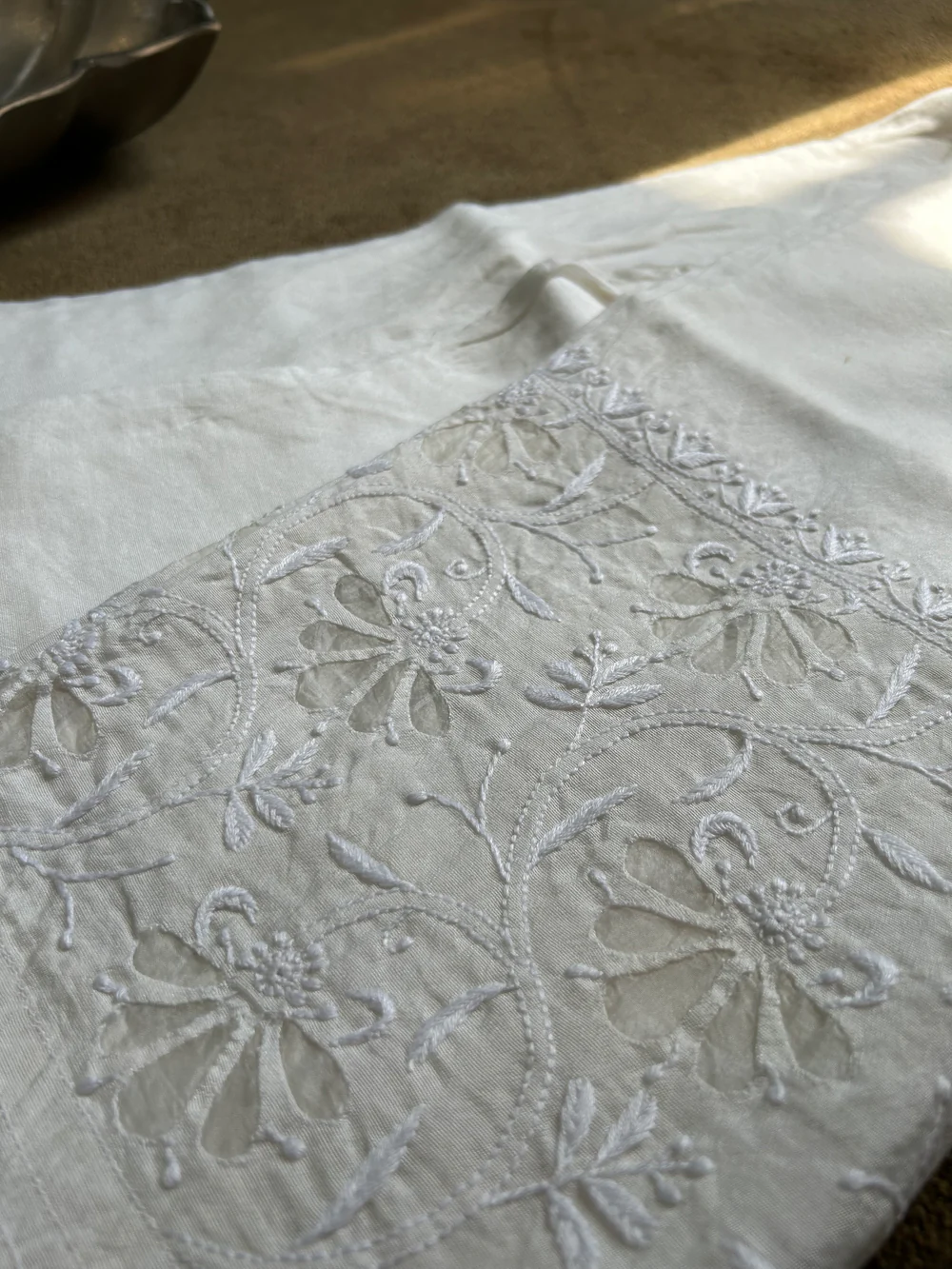 White Chanderi Chikankari Pants