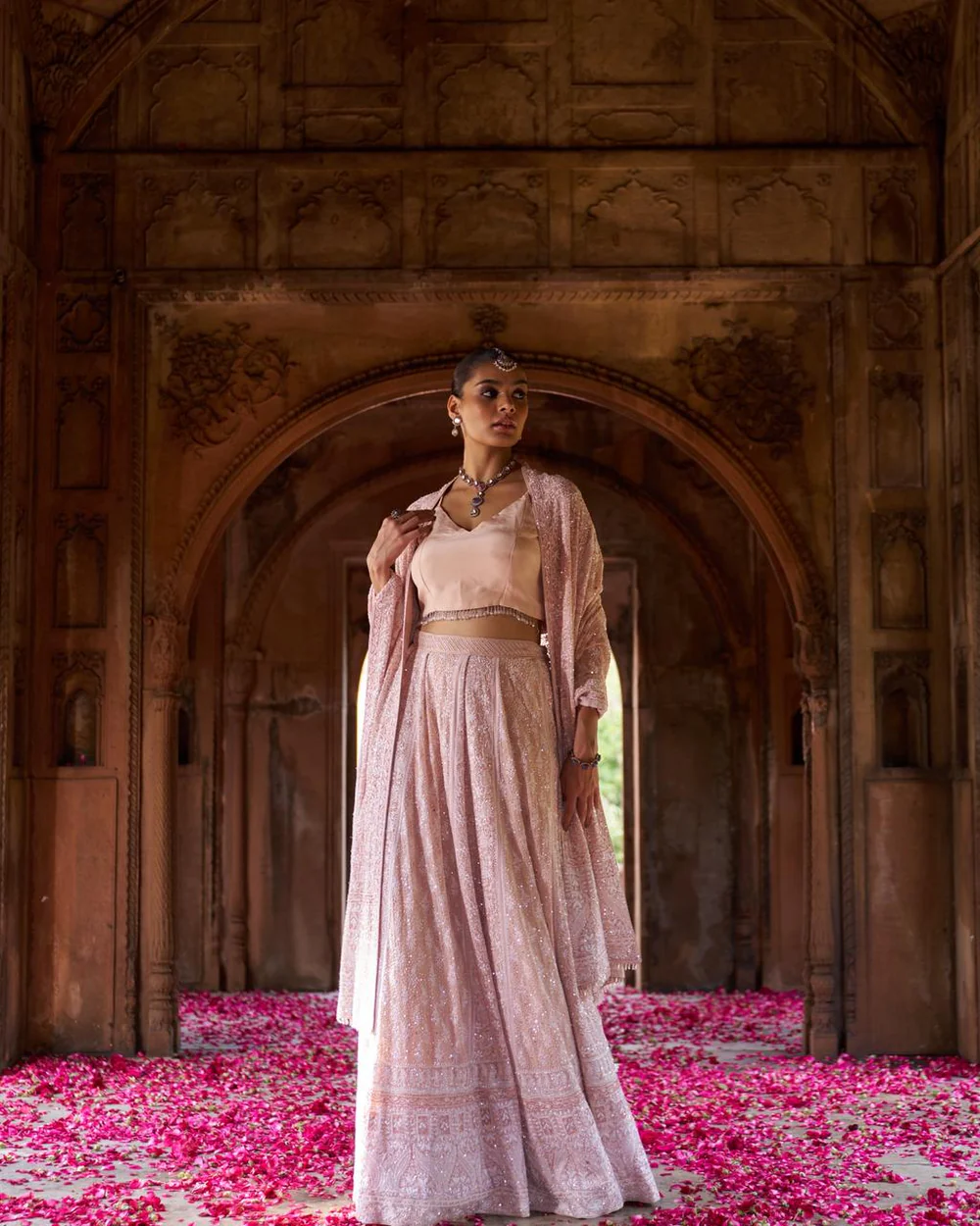 Peach ek-taar georgette chikankari lehenga