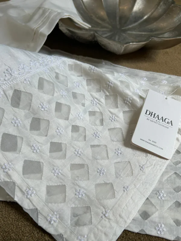 White Chanderi Chikankari Pants