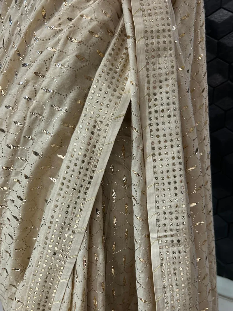 Brown Munga Silk Saree with Mukaish Work