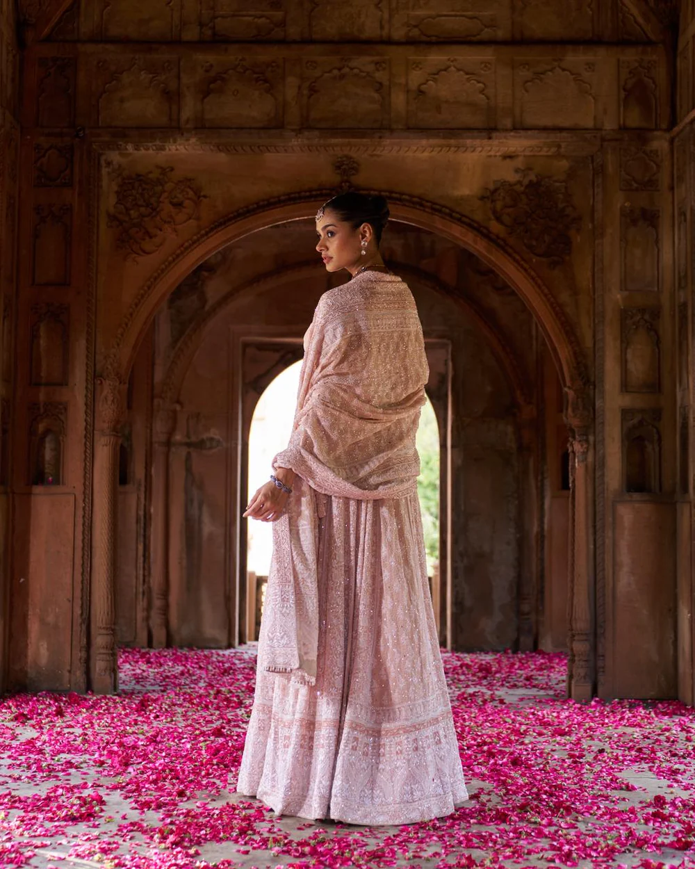 Peach ek-taar georgette chikankari lehenga
