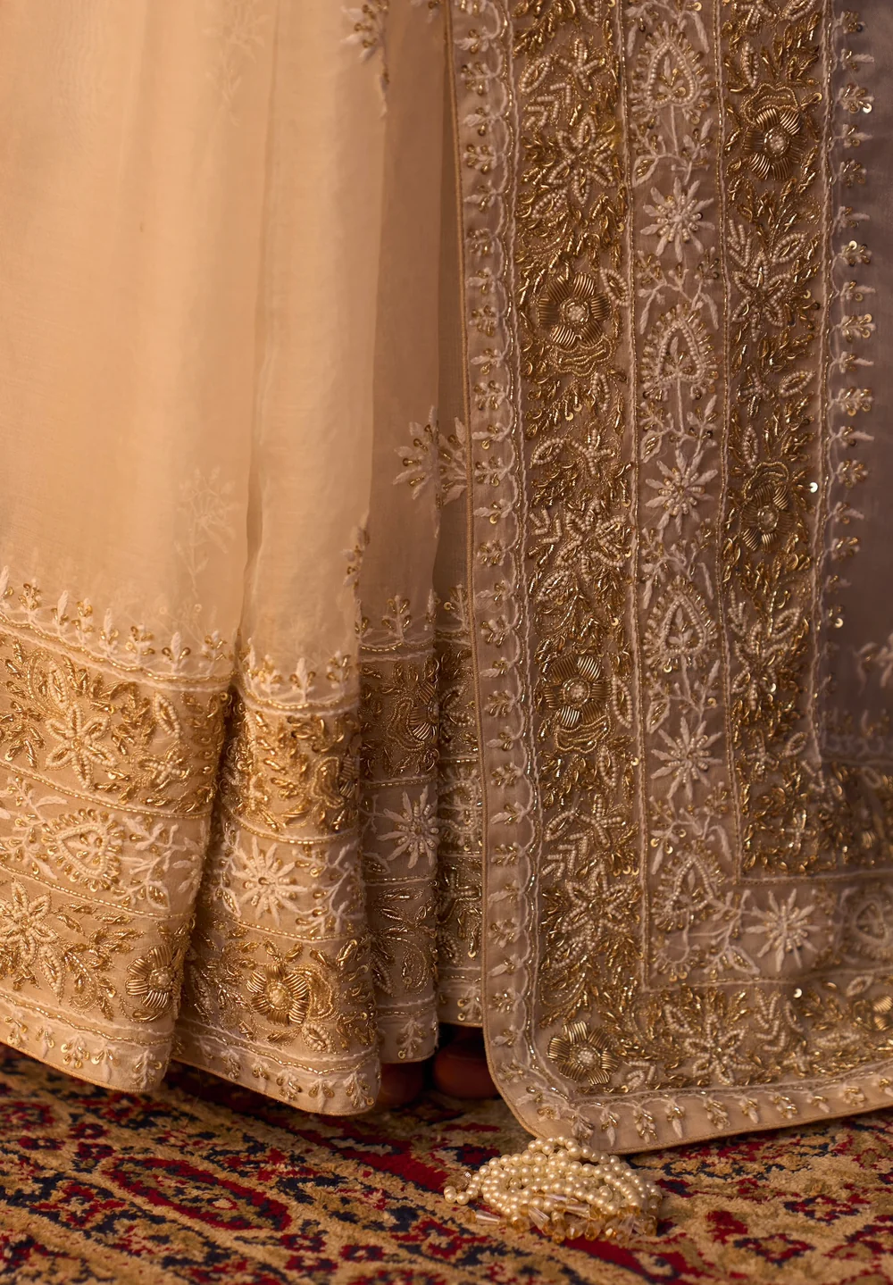 White Organza Saree with Chikankari and Zardozi