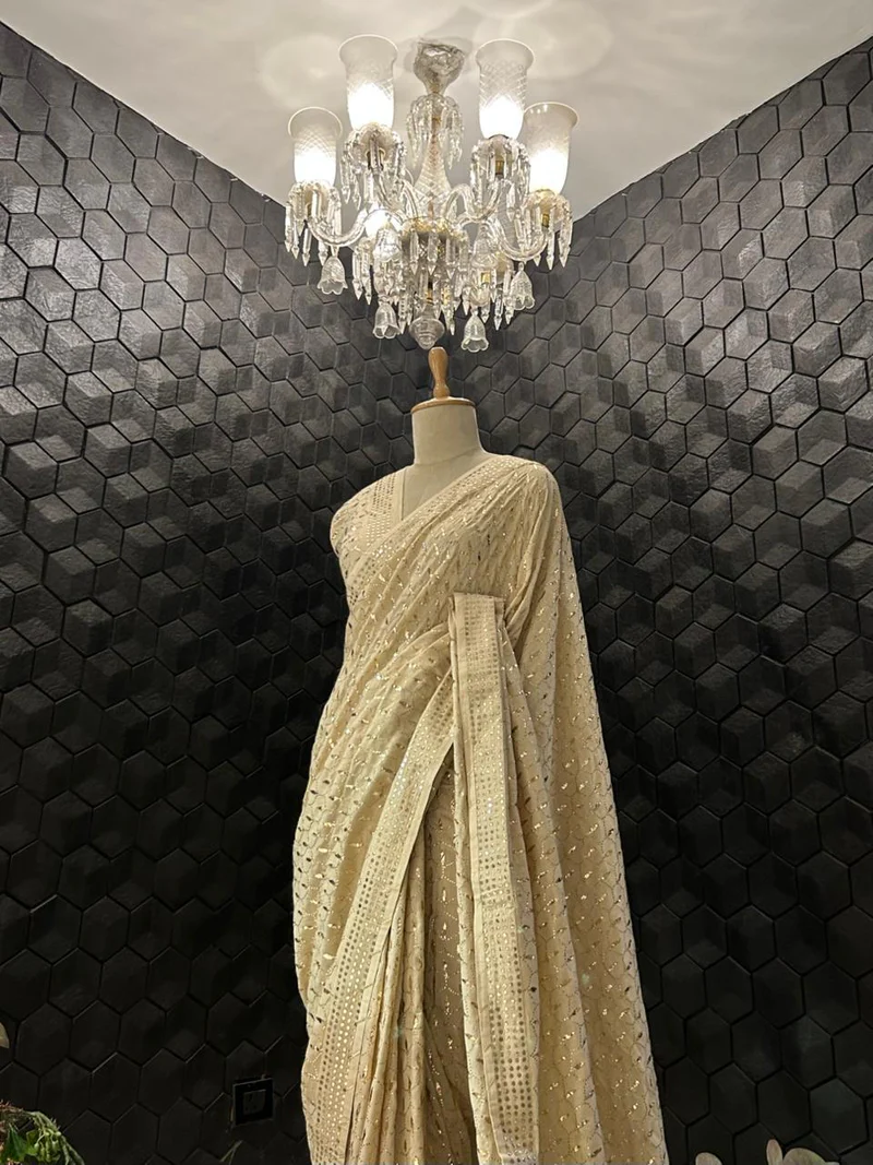Brown Munga Silk Saree with Mukaish Work