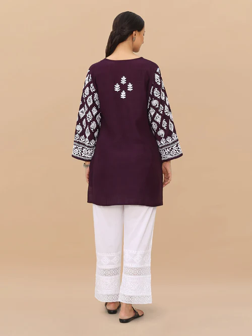Saba Chikankari Short kurta in Modal Silk - Purple