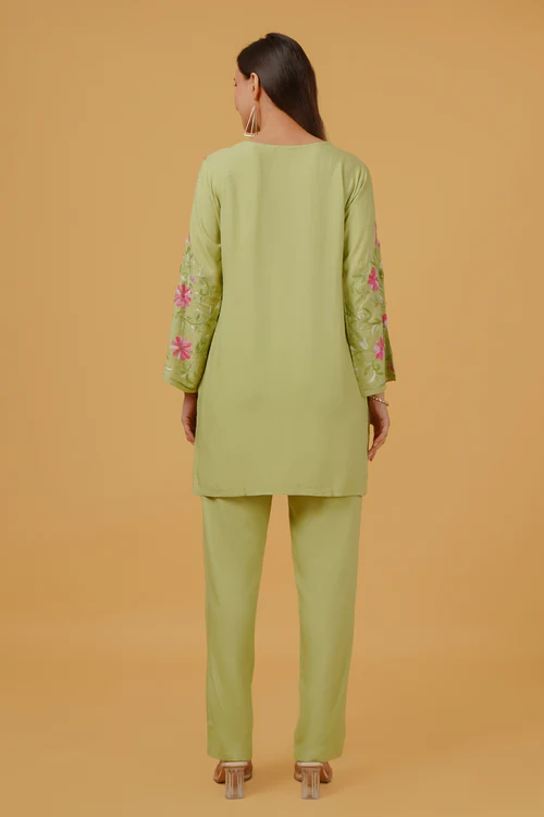 Chikankari Embroidered Kurta in Rayon – Pista Green